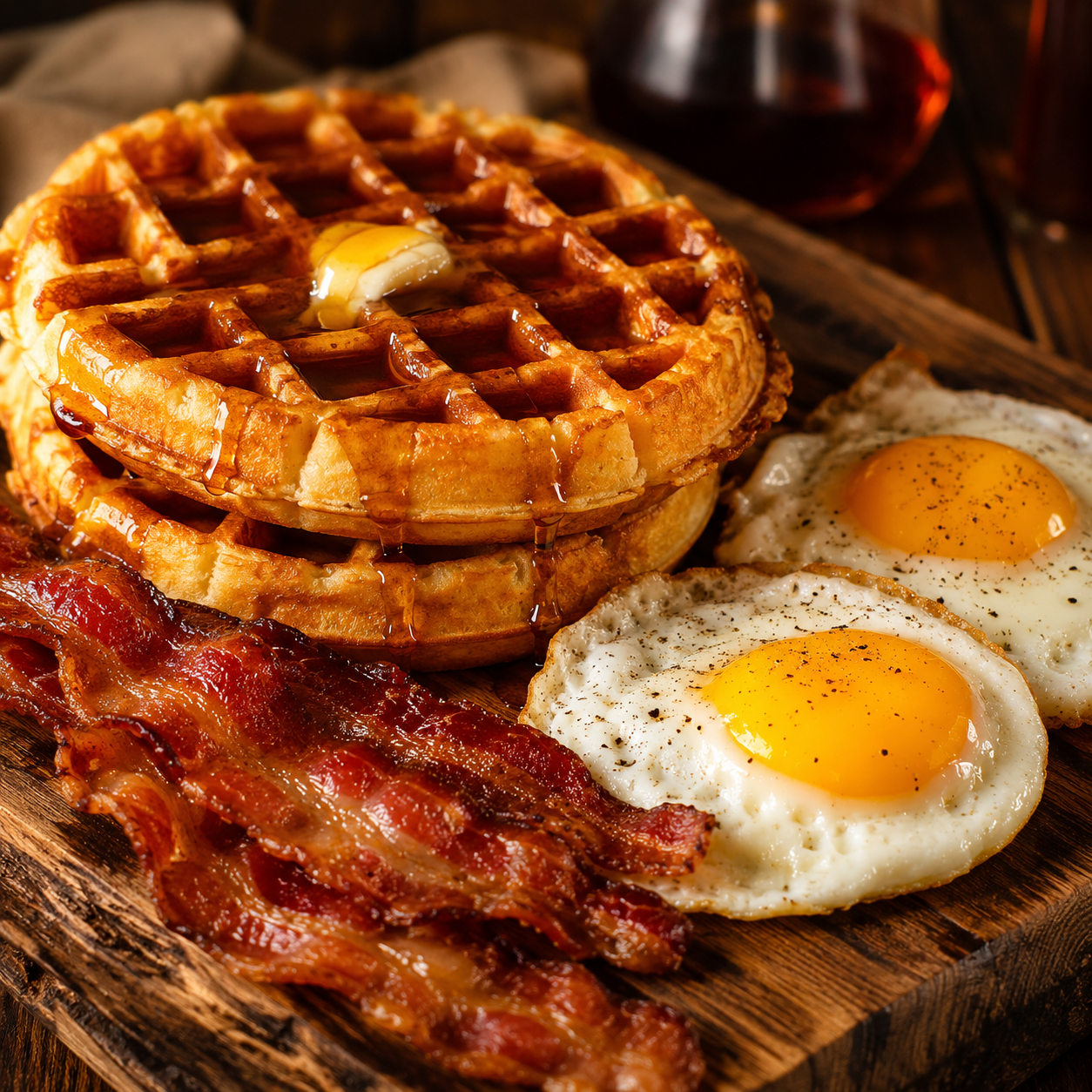 Waffles with Eggs & Bacon